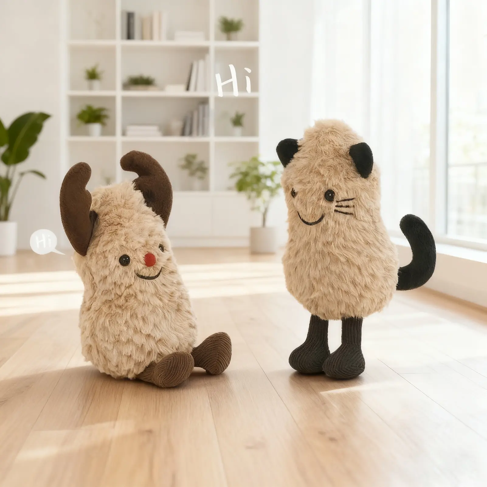 Cute Peanut-Shaped Plush Toy, 16cm/6.3in Soft Plush Cat Deer Design, Perfect Party & Birthday Gift, Ideal Backpack Accessory, Soft Stuffed