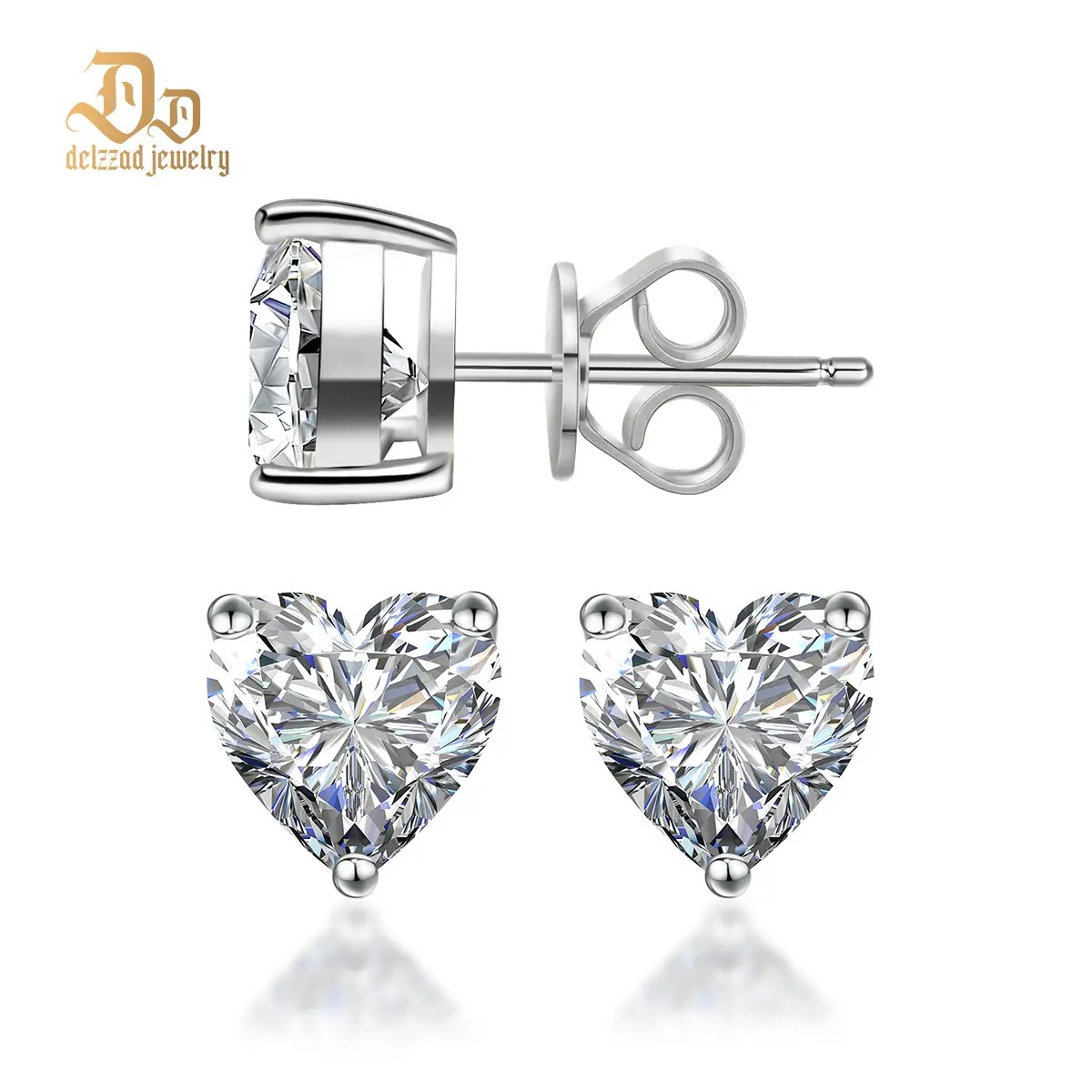 Delzzad S925 Heart Shape Stud Earrings Lab-Created Moissanite Earring Moissanite Jewelry Perfect Birthday Mother’s Day Christmas Gift for Men Women Wedding Set