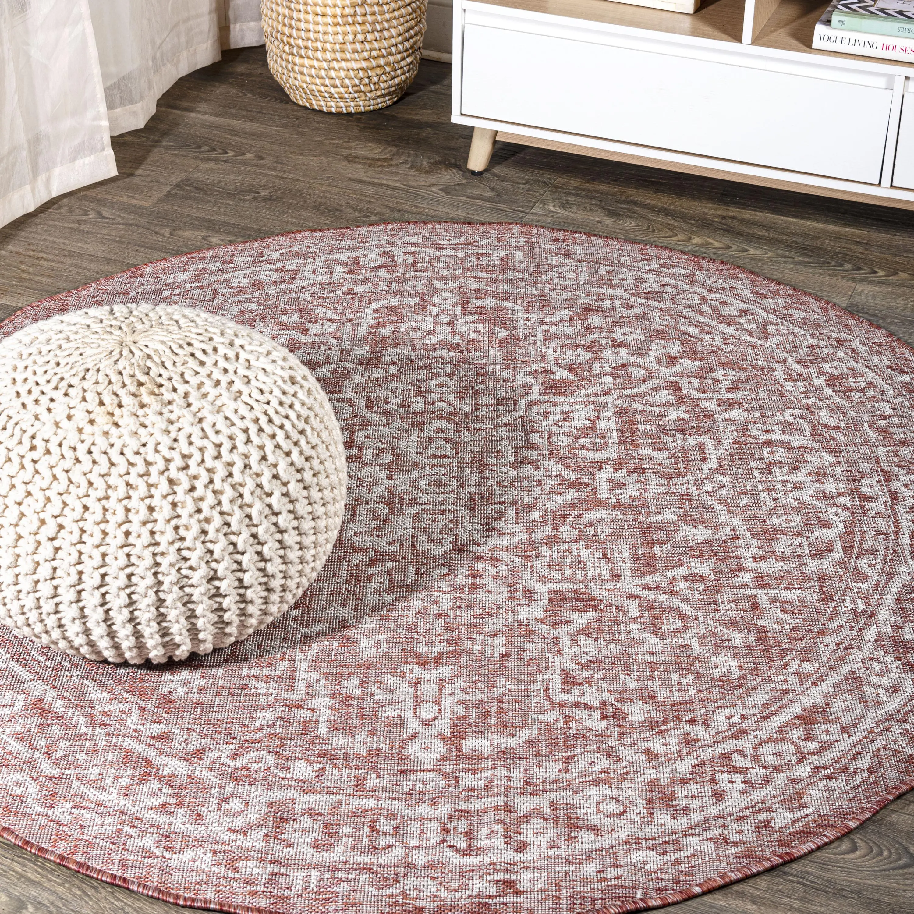 Malta Bohemian Medallion Textured Weave Indoor/outdoor Round Rug