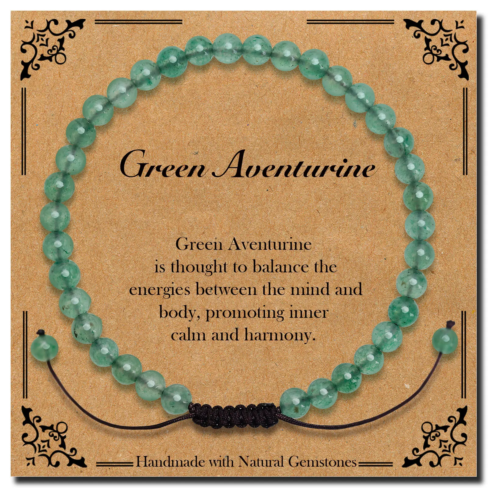 BONNY BOXX Braided Genuine Green Aventurine Bracelet, Adjustable Handcrafted Spiritual Items for Unisex, Crystal Healing Jewelry Gift