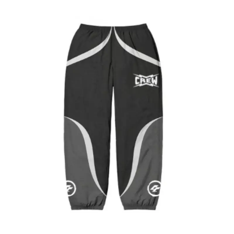 Crew Clothing SS25' Signature Windbreaker Pants - Black with Gray Accents and Crew Embroidered Logo Design