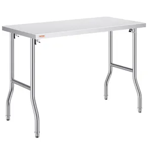 【Father's Day】VEVOR Folding Commercial Prep Table, 48 x 24 Inch Commercial Worktable Workstation, Heavy-duty Stainless Steel Folding Table with 300 lbs Load, Kitchen Work Table, for Home Kitchen Restaurant Garage