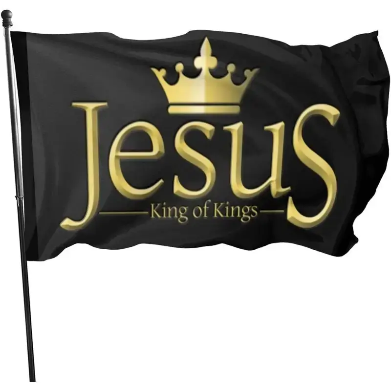 2D Flat Banner Jesus Is King Polyester Flag, Outdoor Indoor Decor, Window Flags, Letters, Durable Wall Pole Display, Hanging, Religious Decoration, Outdoor Banners