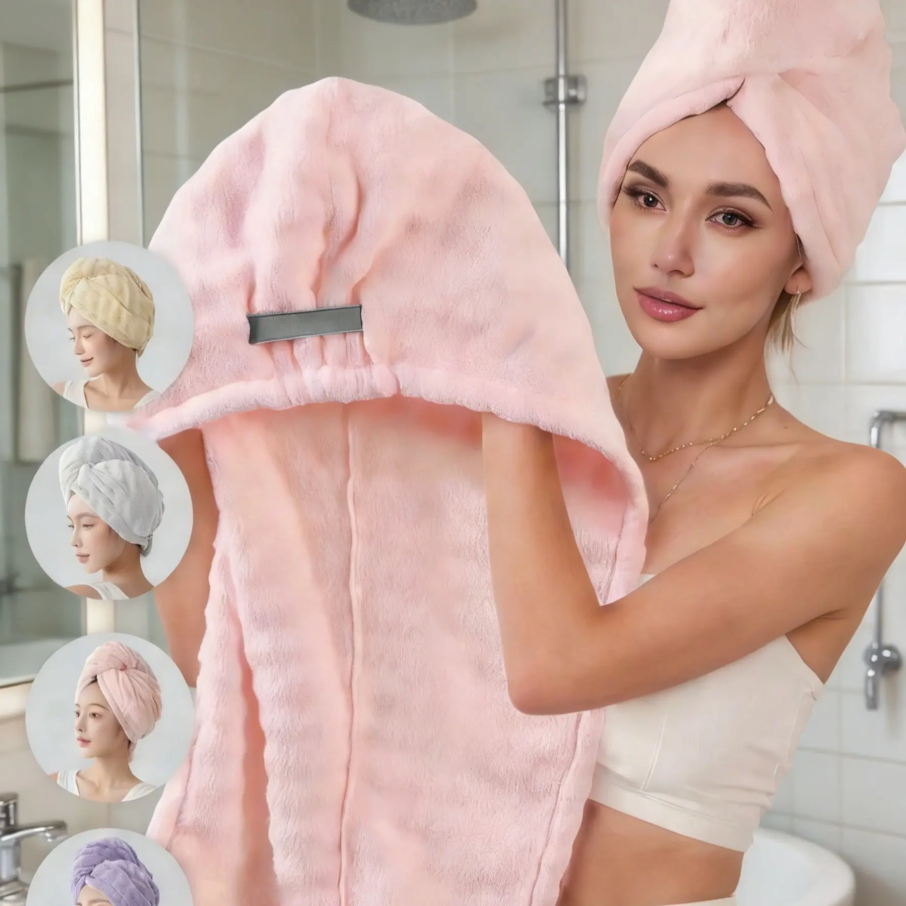 Quick-Dry Microfiber Hair Towel, Large Thick Fast-Drying Super-Absorbent Coral Fleece Head Wrap with Wide Edge Design, Unisex