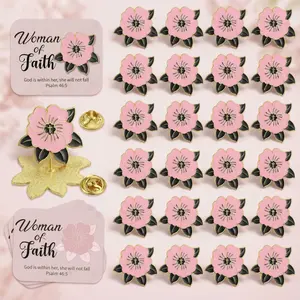 30 Set Christian Flower Pins Religious Cross Pins Woman of Faith Enamel Lapel Durable Metal Pins Happy Mother's Day Flower Brooch with Bible Card Mom Teacher Appreciation Week Graduation Gift for Mother Birthday Gift to Express Love to Women