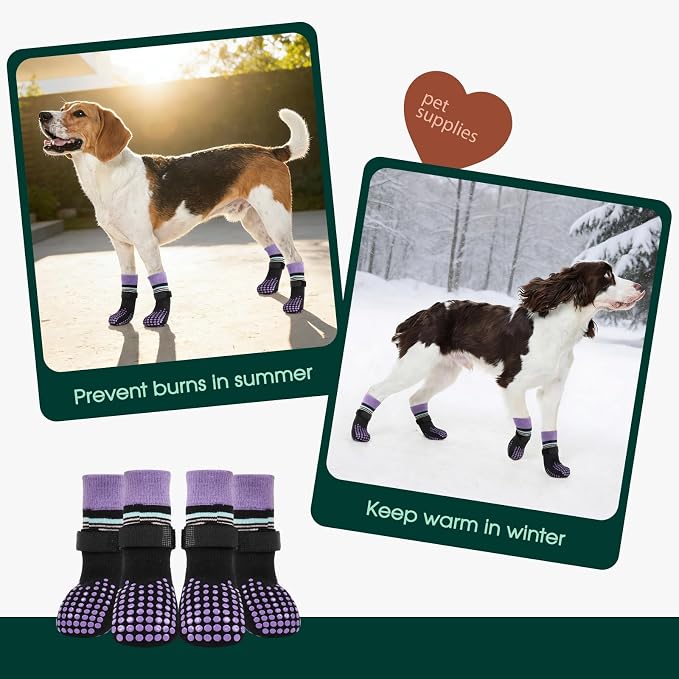 Kuoser Non Slip Dog Socks with Adjustable Strap for Small Medium Large Dogs | Double-sided silicone grips provide strong traction and prevent slipping on slick hardwood floors.