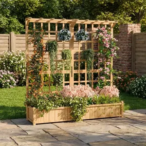 Large Raised Garden Bed with Trellis & Roof - 1.4ft Deep Planter Box With Privacy Screen for Climbing Plants, Vegetables & Flowers, Features 8 Drainage Holes, Perfect for Patio, Deck or Backyard