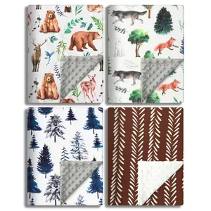 Soft Woodland Baby Blankets (30“X40") for Unisex Girls or Boys Nursery Double Layer Blankets with Dotted Backing and Animals Printed Cozy Blanket Soft Comfy Blanket