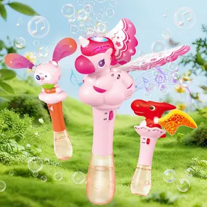 Unicorn Bubble Wand with 100ML Bubble Liquid, Light & Music, 6 Hole Design, Leak-Proof, Summer Water Toy Gift for Girls Age 3+, Best Birthday Present