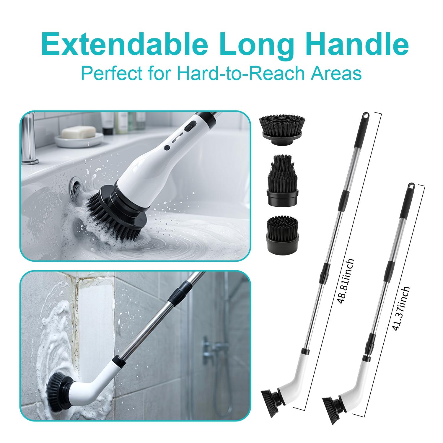 Electric Spin Scrubber, Cordless Shower Scrubber Full-Body IPX7 Waterproof, Electric Cleaning Brush with 4 Replaceable Brush Headsand 3 Adjustable Extension Handle, 2-Speed for Bathroom, Kitchen, Toilet, Window, Pool, tiktok shop deals