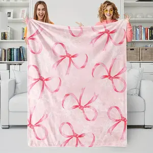 Romantic and sweet bowknot print blanket,Flannel blanket,A mix of various elements,Simple and stylish design,Soft yet vibrant colors,Comfortable and soft,Multiple styles available,Suitable as a holiday gift.