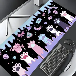 Gothic Cute Cat Paw Print Design Large Gaming Mouse Pad,Aesthetic Desktop Drotection Pad,,Washable Rubber Pad Non-Slip Lock Edge Multi-Size Mouse Pad Suitable For Home Office,Good Gift for Family and friends,Desktop Accessory