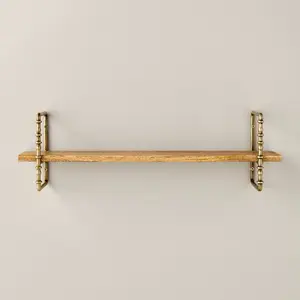 Twisted Brass and Wood Singular Wall Shelf - Hearth & Hand with Magnolia