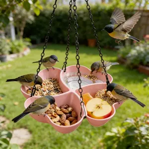1PC Multifunctional Hanging Bird Feeder, Bird Feeding Station, Four Compartment Anti-Mixing, Durable Plastic, Easy Clean, Universal Parrot Small Bird Water Bowl