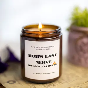 Mom's Last Nerve Scented Soy Candle – Hand-Poured by Daughter, Funny Mother’s Day Gift, Glass Jar, Unique Fragrance & Label