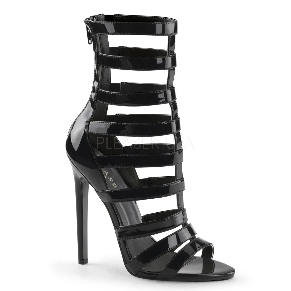 Women's Black Patent Strappy Sandals - 5 inch Heels, Elegant Party Heels, Fashionable Heeled Sandals for Women's Footwear