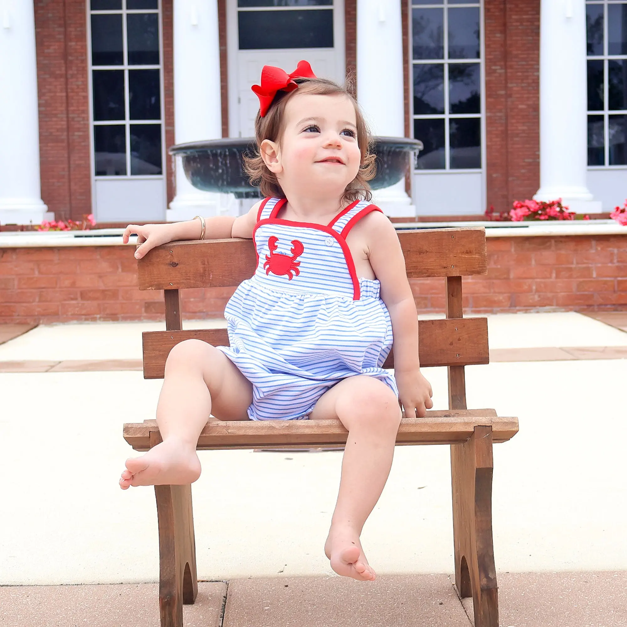 Coastal Crab Blue Stripe Skyler Bubble - Soft Knit Outfit for Baby & Toddler Girls Coastal Crab Blue Stripe Skyler Bubble - Soft Knit Outfit for Baby & Toddler Girls