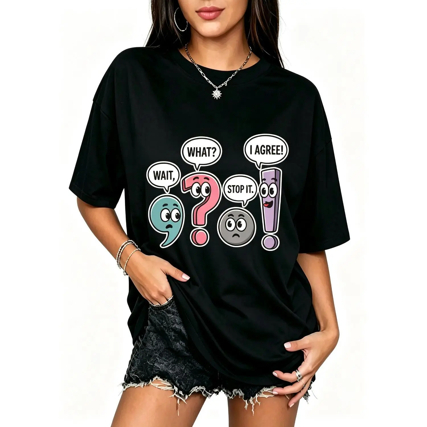 Teachers Day Limited Edition Gift Fun English Grammar Teacher Crew Neck Short Sleeve T Shirt Vintage Style Top for Teachers