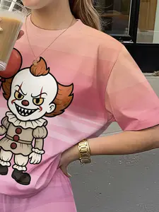 Q-version Pennywise clown set digital printing suit, a sweet and lovely casual outfit, suitable for daily and outdoor sports T-shirt and shorts set, a perfect gift for girls