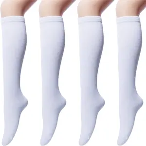4 Pairs Fashion Knee High Socks for Women,Cotton White Long Tube Sock Set,Stockings for Boot Outdoor Sport Home Yoga,Christmas Party Gifts,Hand Tools Kits