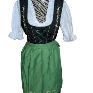 Dirndl World Dirndl Dress October Fest Women's Traditional Oktoberfest Costume green Cotton Blend Ruffled Braids Adjustable Apron Comfortable Fit