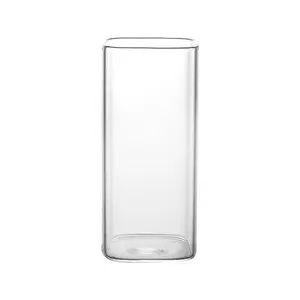 Clear Square Glass Tumbler with Lid & Straw - Minimalist Iced Coffee Cup for Latte, Milk, and Water - Reusable Drinking Glass for Home & Travel