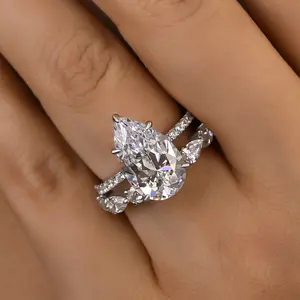 Effinny Pear Cut 5.0ct Wedding Ring Set,5A Cubic Zirconia Promise Ring, Bridal Ring Set,Anniversary Ring for Women Outdoorfun