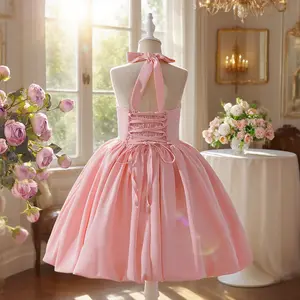 663 Girls' skirt children's dress princess dress halter neck bow performance costume catwalk girls piano evening dress