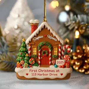 First Christmas in Our New Home Ornament, New Home Gingerbread Acrylic Ornament, New House Christmas Ornament 2025, Housewarming Bauble Gift (Add Your Special Address, Names and Year)