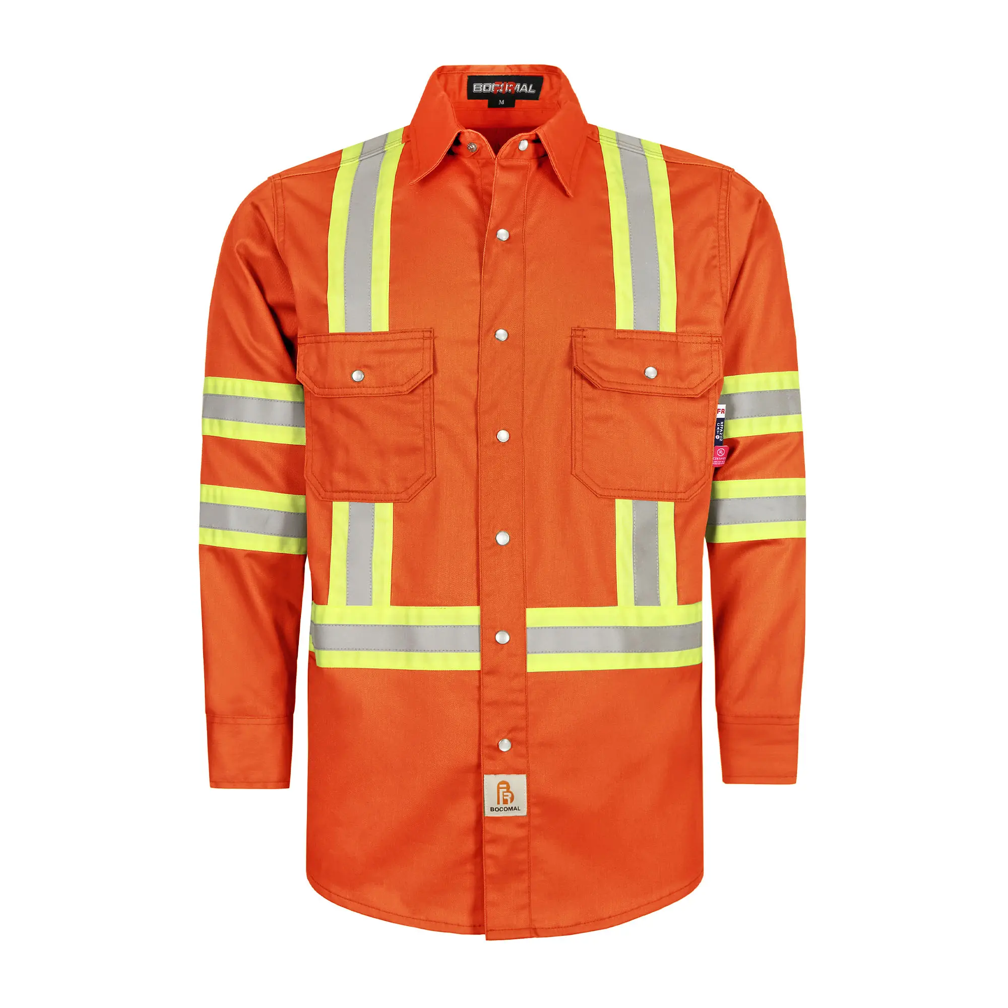 6.5 oz French hi-vis work shirts with pearl snap closure, Type O, Class 1 — 0902HV