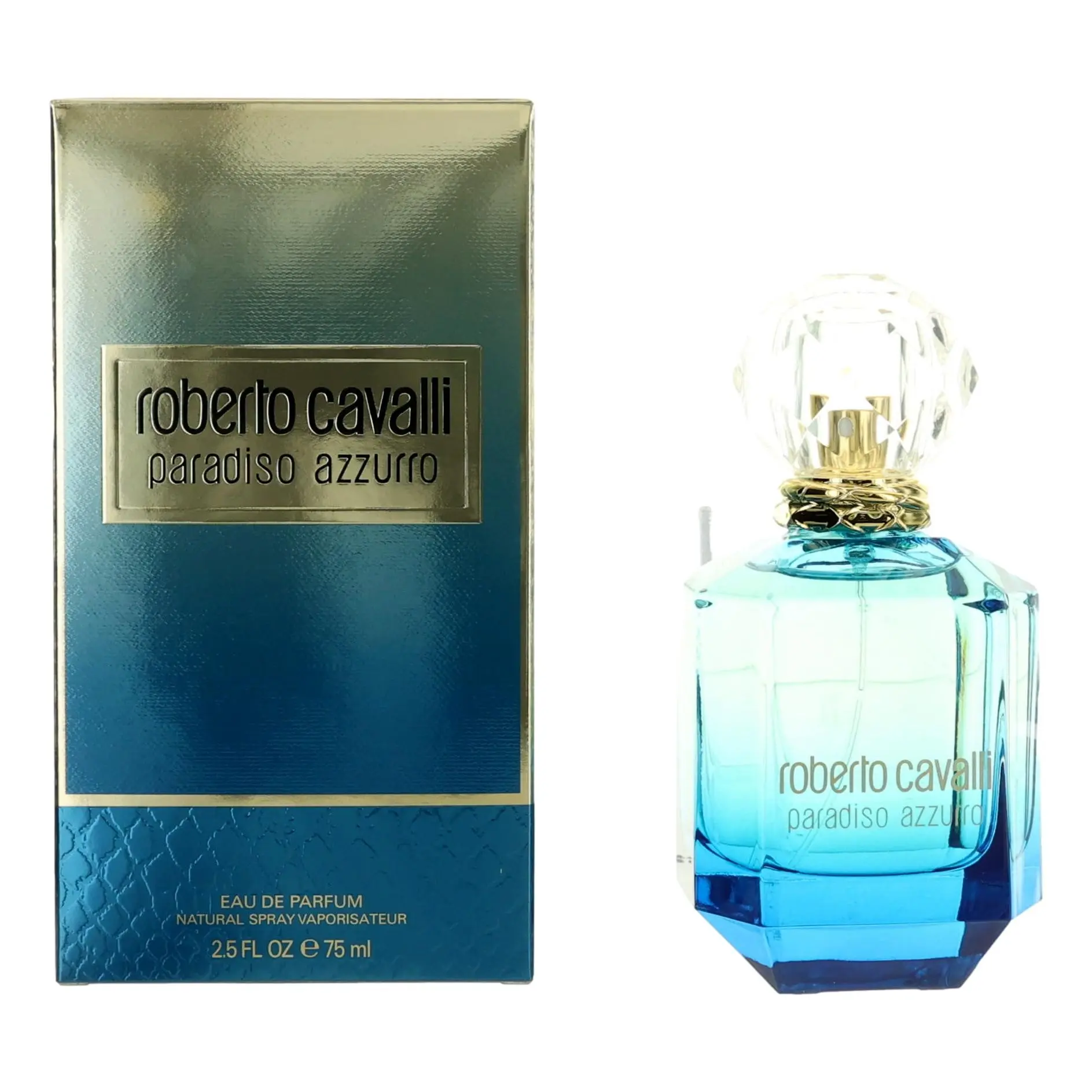 Women's Roberto Cavalli Paradiso Azzurro 2.5oz (2 to 2.9 fl oz) EDP Spray Bottle, Floral Fruity Fragrance with Citrus, Jasmine, Lavender Notes, Peach
