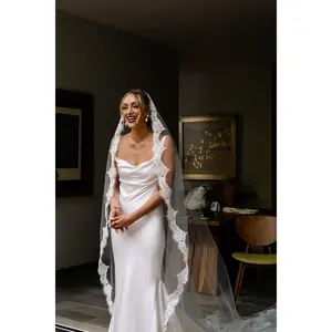 Cathedral Mantilla Veil with Eyelash Lace Trim, White or Ivory Lace Wedding Veil