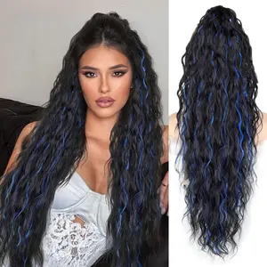 Claw Long Wavy Ponytail Extension Black Brown 18/22/26/30" Curly Pony Tail Clip in Hair Extensions for Women fluffy Natural Looking Synthetic Hairpiece for Daily Use