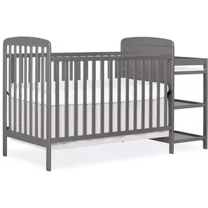 Dream On Me Anna 3-in-1 Convertible Full-Size Baby Crib & Changer with Storage in Steel Grey, GreenGuard Gold & BSA, Pinewood, Converts to Day & Toddler Bed, 3 Mattress Heights, 1″ Changing Pad