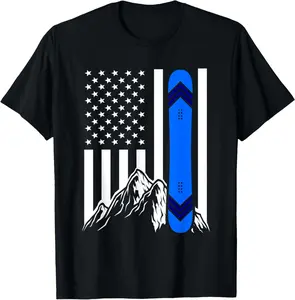 Casual Cotton shortsleeve tees American Flag Snowboarding Gifts Mountain Snowboarder   T-Shirt