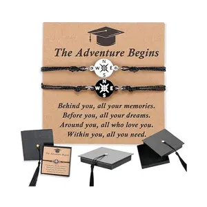 Unique Grad Cap Box 2026 Graduation Bracelet Set Adjustable Compass College High School Graduation Gifts for Classmates