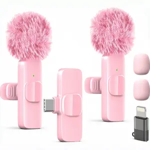Wireless Microphone for iPhone iPad and Android Phone, 2 Pack Wireless Lavalier Lapel Mic with Noise Reduction, Plug and Play Mini Microphone for Video Recording Interview Podcast YouTube TikTok Vlog