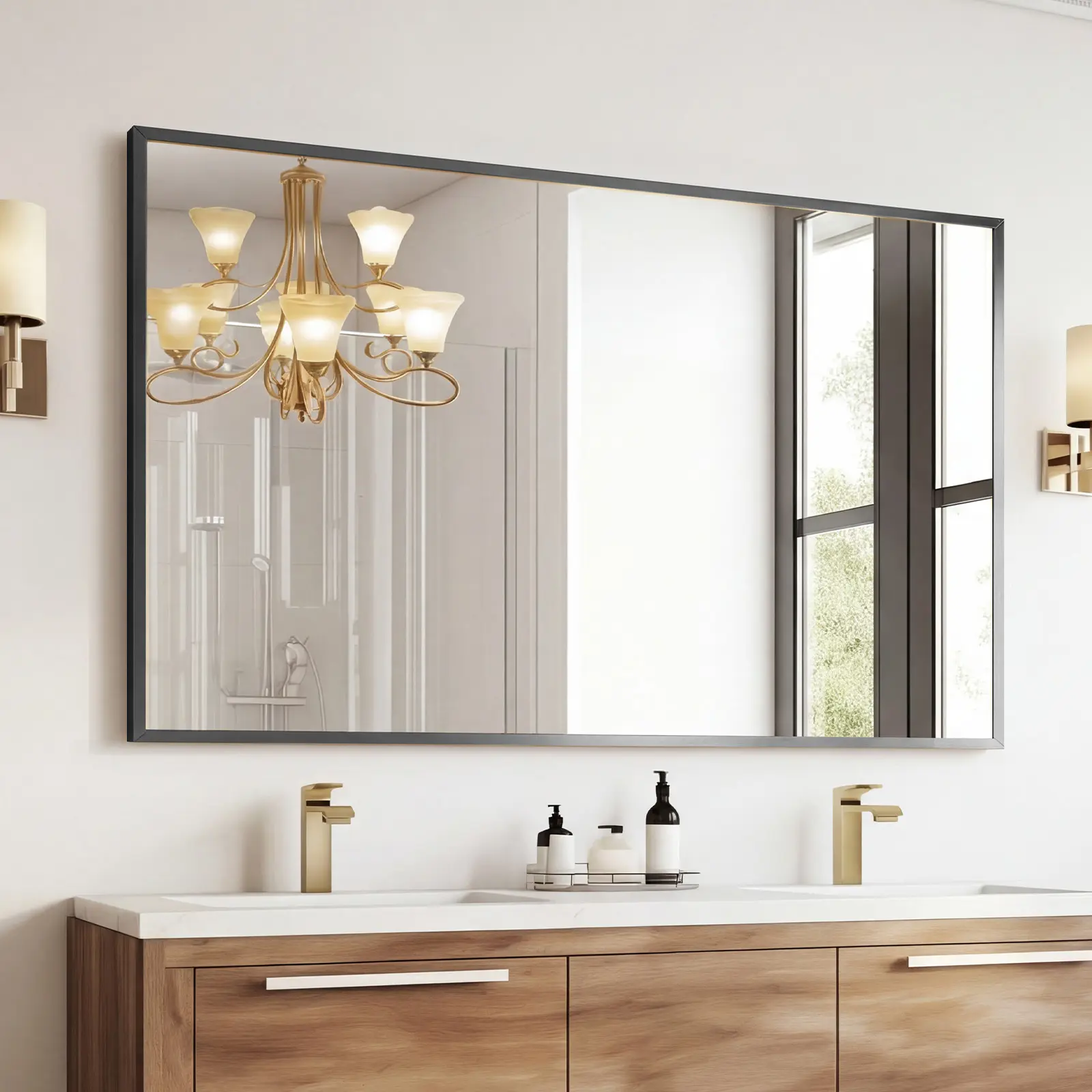 Sweetcrispy Outlet - Bathroom Mirror for Wall, Rectangle Mirrors with Metal Frame, Modern Vanity Wall Mirror Decor for Entryway Hangs, Bathroom Living Room Horizontal or Vertical