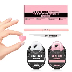 NOVO OVO Upgraded NON-STICKY Polygel Solution Procedure Set, White and Pink non-sticky Poly Gel, Dual-Ended Nail Pen, Extra Slim Nail File, Easy to Use Together with Toe or Hand Nail Dual Forms
