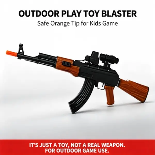AK-Style Full Auto Paintball Blaster Toy Gun - Electric Rechargeable, Built-In Li-Ion Battery, Safety-Orange Muzzle, Hydrogel Balls, Manual Mode Option, Gift for Ages 14+ Backyard Outdoor Play