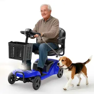 Four-Wheel Electric Mobility Scooter, Senior Mobility Scooter, Foldable, Suitable for Travel, Adults and The Elderly - with Charger and Basket