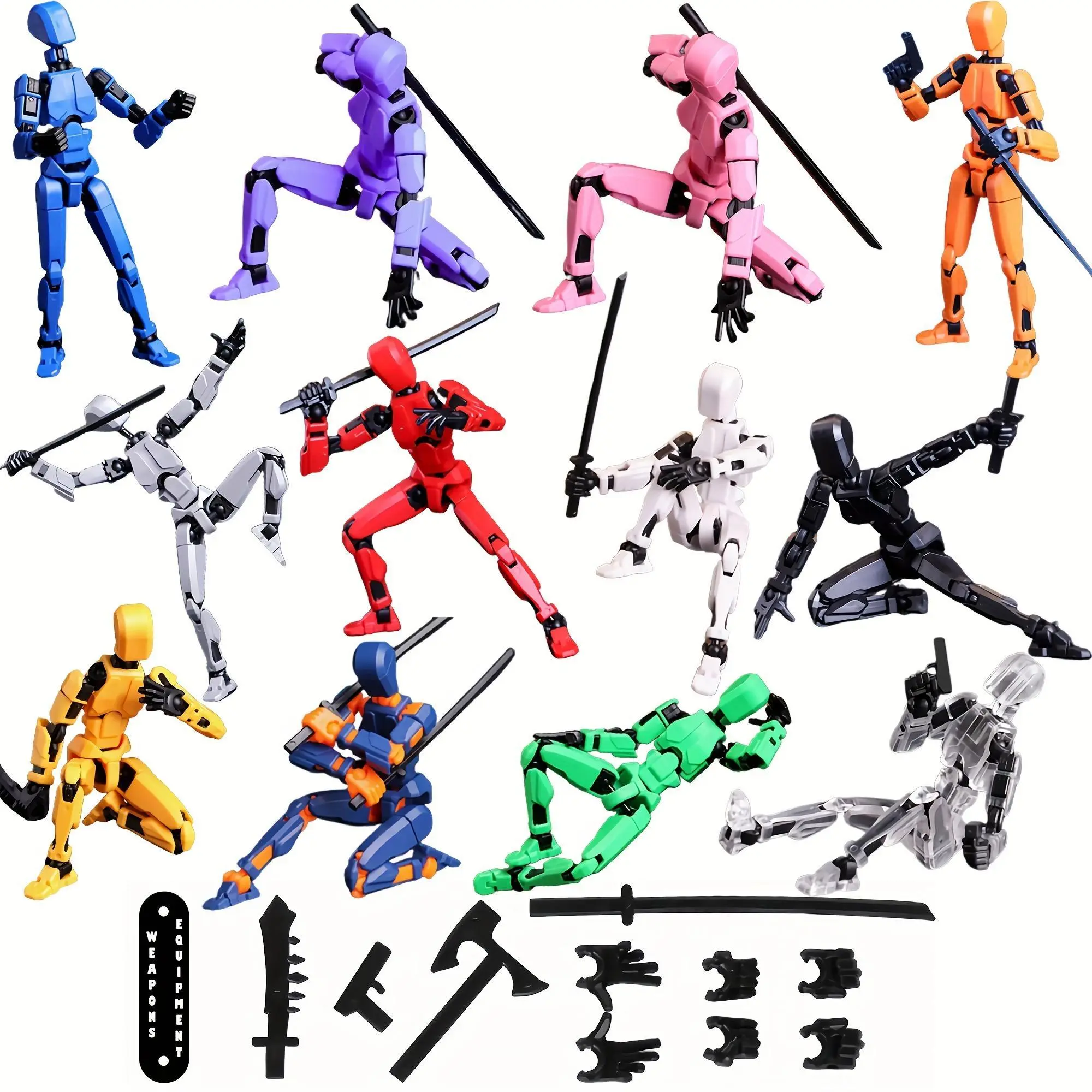 Multi-Jointed Luminous 3D Printed Squishies Action Figures Set - Assembled Movable Anthropomorphic Robot Dolls, Mini Butter Squishies, Pocket-Sized Spring Fidgets, Small Minifigures for Collectors (t13 Figure)
