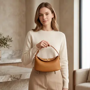 Chic Brown Small Hobo Bag for Women, Minimalist Soft Leather Crossbody Purse with Detachable Strap & Gold Lock, Everyday Handbag