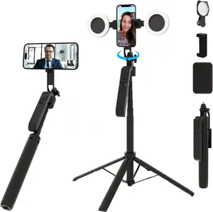 Selfie Stick Tripod with Fill Light, Phone Selfie Stick,Durable Stainless Steel Design,Bluetooth Remote Control,and Stable Three-Legged Support for Live Broadcasts,Video Shooting
