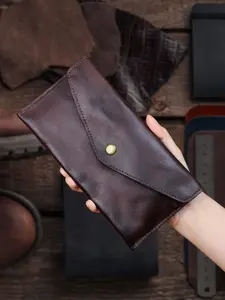 New Ultra-thin Women's Long Wallet Envelope Buckle Genuine Leather Clutch Wristlet Wallet Large Capacity Coin Purse Minimalist Men's Wallet
