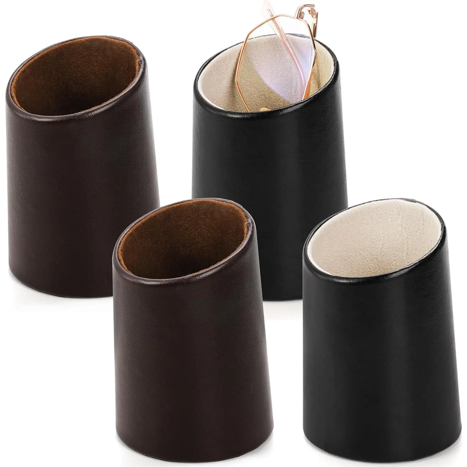 4-Count Freestanding PU Leather Eyeglass Holder Stand - 3"d x 4.6"h, Tabletop Organizer, Lens Protection, Modern Home Decor, Desk Accessory for Home & Office, Christmas Gift