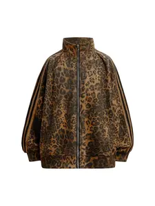 Thesupermade Deerskin Leopard Textured Ribbon Design Hip Hop Jacket