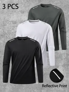 Men's Summer 3-Pack Moisture-Wicking Long Sleeve T-Shirts, Multi-Color Options, Soft Lightweight Fabric, Ideal for Running Fitness Outdoor Sports