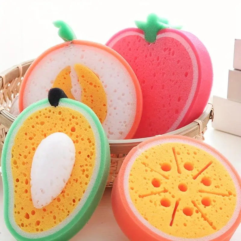 4pcs Thickened Reusable Washable Cleaning Sponges & Scouring Pads - Mixed 4 Colors, Durable Fruit Shapes, Removable, Fun Touch, Multi-Use Home Care Dishwashing Tools, Mixed Colors