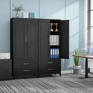 75" Tall Metal Storage Cabinet  drawer dresser with 2 Drawers, Doors & Adjustable Shelves — Freestanding Pantry / Office Cupboard for Dining Room or Garage Storage kitchen pantry cabinet